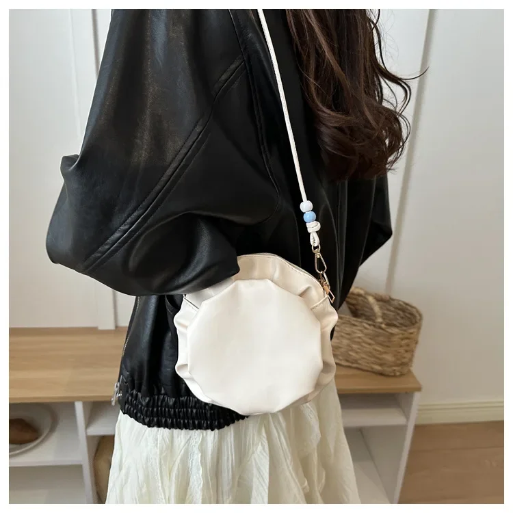 Damentasche, neue trendige High-End-Ketten-Umhängetasche, süße Mädchen-Plissee-Kleinerunde-Tasche – Detail 12