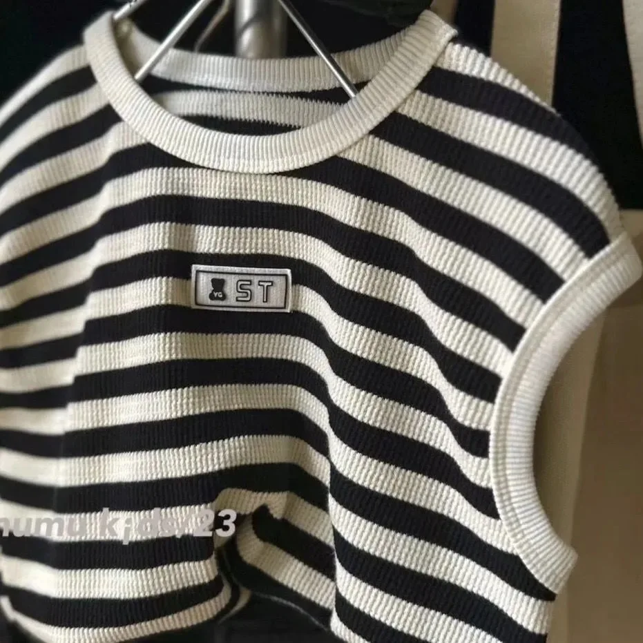 Camiseta sin mangas para niño y niña, chaleco holgado con letras, Tops de moda para bebé, Tops de algodón que combinan con todo, ropa para niño