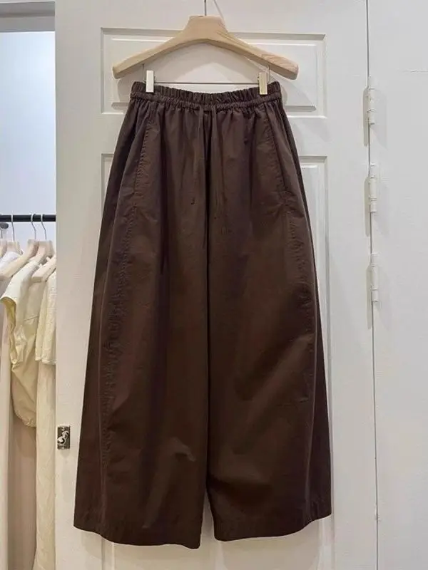 

Повседневные женские брюки с высокой талией, широкими штанинами, свободного прямого кроя, из органического хлопка, с эластичным поясом, весна-осень