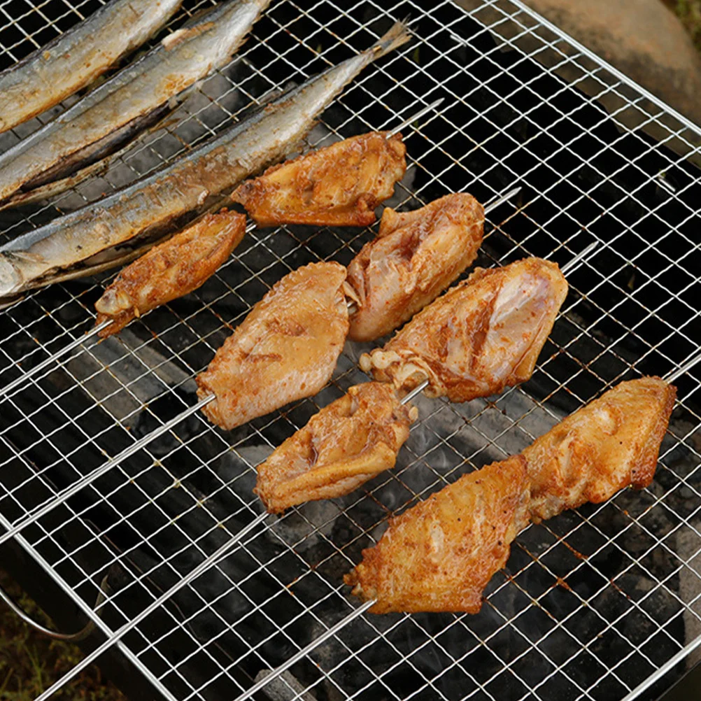 

16pcs Stainless Steel Bbq Skewers Flat Metal Kebab Sticks Reusable Grill Tools For Outdoor Barbecue Meat Vegetables Shrimp