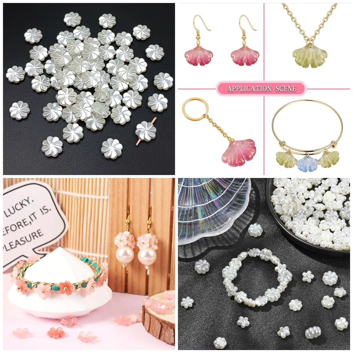 50/100Pcs Jewelry Accessories Bracelet Making Perforated Flower Type Imitation Pearl Loose Beads Three-dimensional ABS Fashion