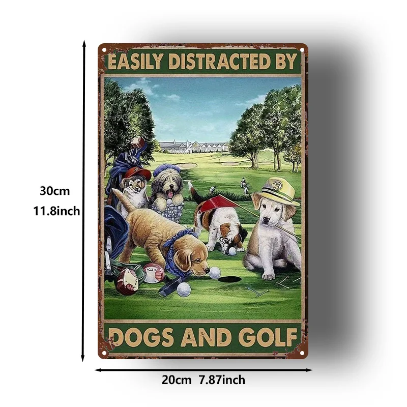 2D Flat, 1pc, Metal Sign, Funny Dog and Golf Tin Sign, with a vintage distressed look, suitable for home, restaurant, cafe, bar, or garage decoration, perfect for room decoration - 8x12inch view 5
