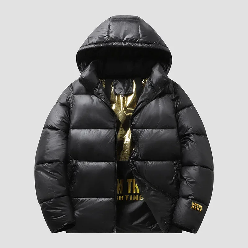 Winter Men\'s Cotton Jacket Graphene Black Gold Hooded Cotton Jacket Unisex Bread Jacket Hooded Warm Coldproof Waterproof Coat