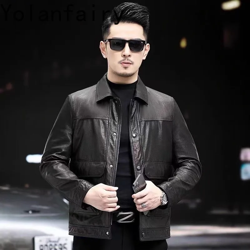 Natural Genuine Leather Jacket Men Spring Autumn Thin Coats Motocycle Jackets Oil Wax Top Layer Cowhide Coat for Man Clothes