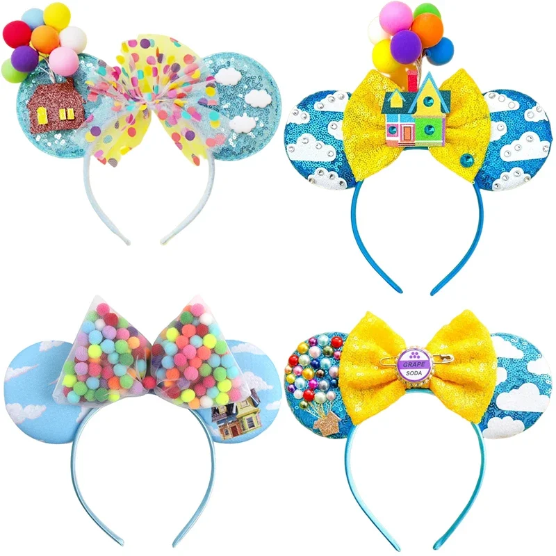 

Up Disney Mickey Mouse Ears Headbands for Girls Kids 3D Hot Air Balloon House Bow Hairband Women Adult Headwear Hair Accessories