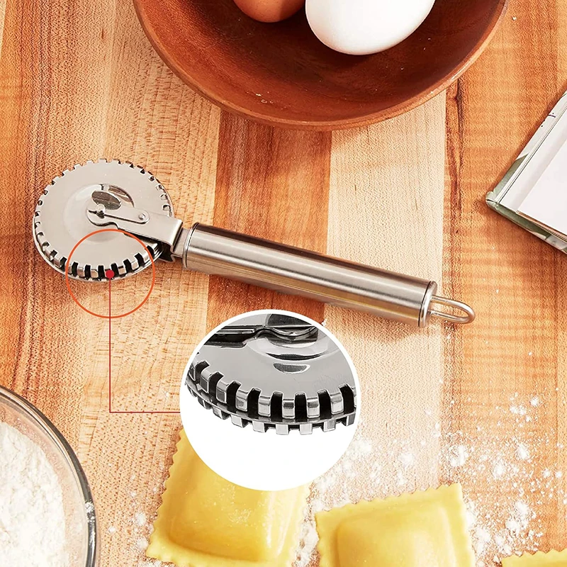 Stainless Steel Pastry Roller Nonstick Ravioli Cutter Pastry Wheel Cutter Pastry Roller Edge Sealing Embossing Knife Dough Cutte