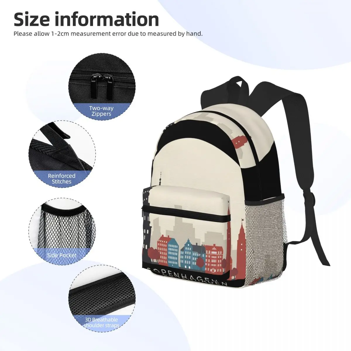 حقيبة ظهر كوبنهاغن للسفر أيقونة Daypack سعة كبيرة للأولاد والبنات حقيبة كتب مدرسية حقائب كتف للرجال والنساء #4
