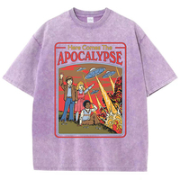 Here Comes The Apocalypse Ufo Washed Retro Men Clothing Oversized Quality Streetwear Fashion Cotton Tops Casual Loose T-Shirt