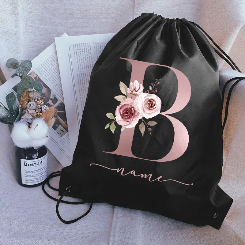 Custom Name Drawstring pouch Portable Lightweight Backpack Drawstring Bag Travel Sport Outdoor Hiking Shoes Clothes Storage Bag