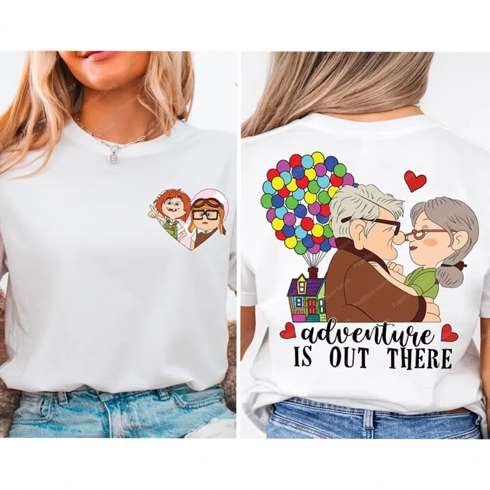 

Футболка Disney Ellie Carl Adventure Is Out There, футболка, одежда P-Pixar Up, подарок на день Святого Валентина, хлопковый топ, футболка больших размеров, подарок