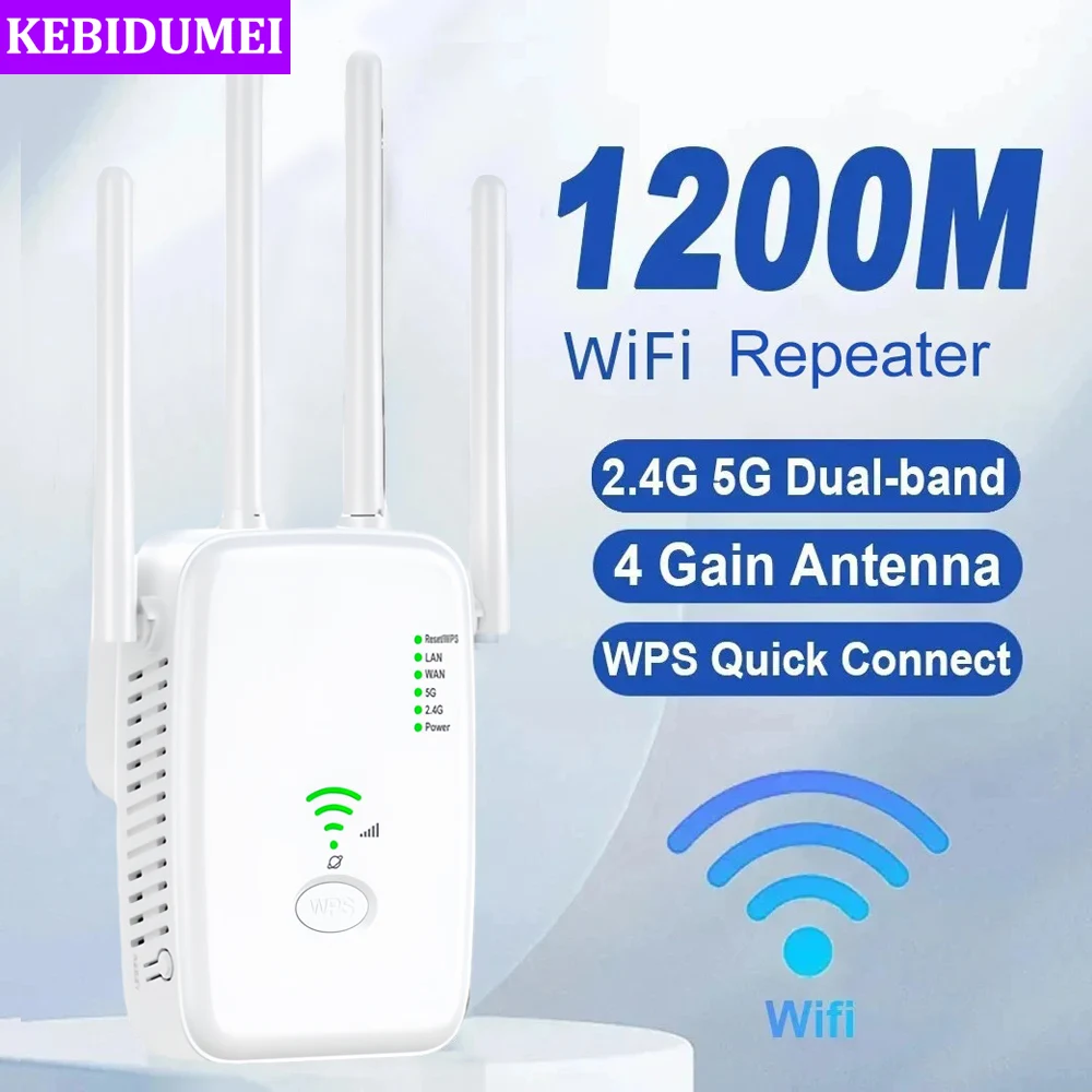 1200Mbps Wireless WiFi Repeater Wifi Signal Booster Dual-Band 2.4G 5G WiFi Extender 802.11ac Gigabit WiFi Amplifier WPS Router