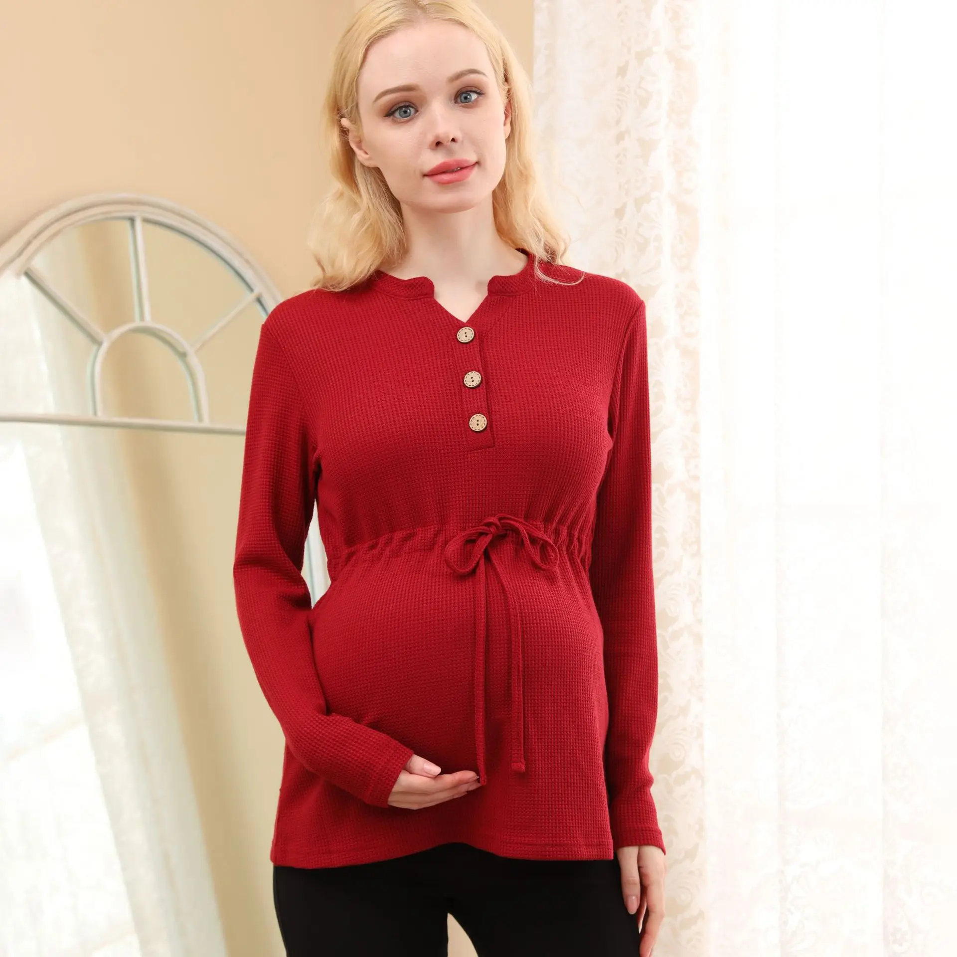 

Pregnant Women Shirts Clothing Maternity Cotton Long Sleeve V Neck Nursing Tops Breastfeeding T-Shirt