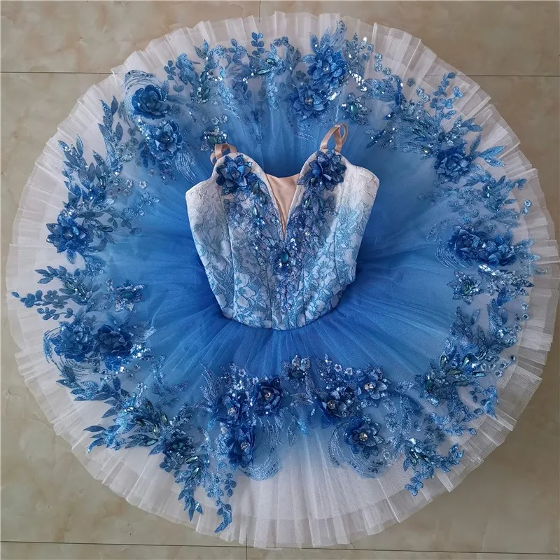 Professional Fashion Design Kids Girls Performance Competition Light Blue Ballet Tutu