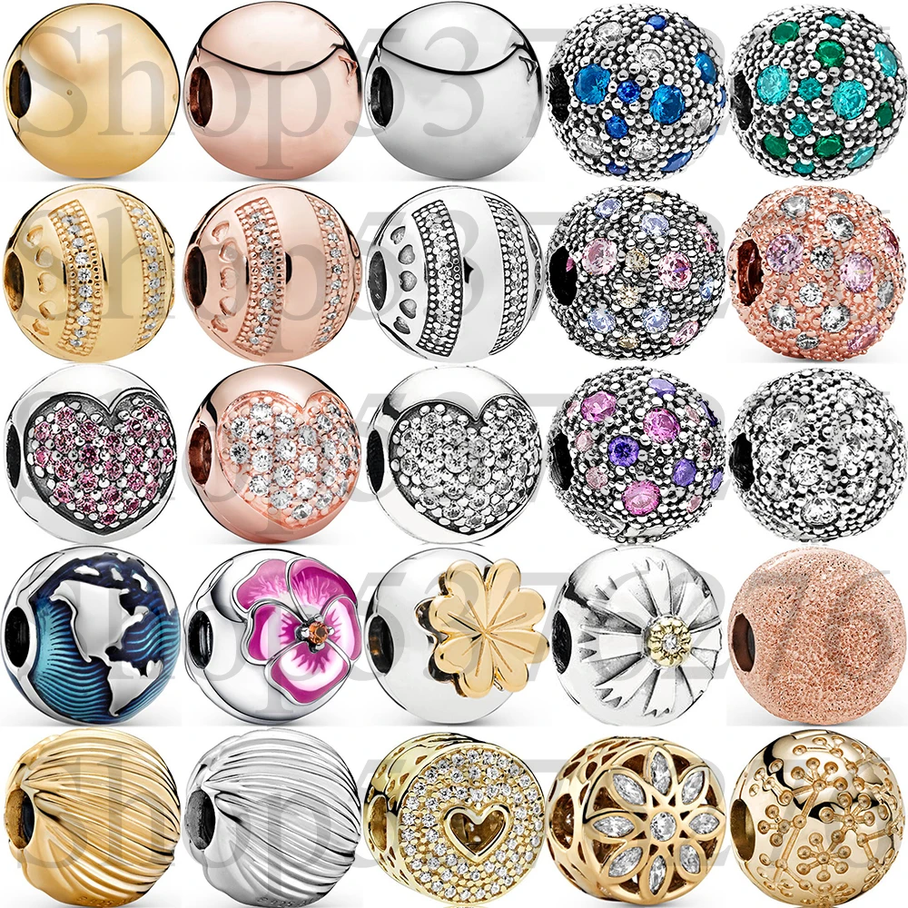 

Серебряный браслет-шарм 925 пробы с бусинами, логотипом в виде маркизы, цветка, сердца и круглого шара, для модных женских браслетов, подарок, украшение своими руками