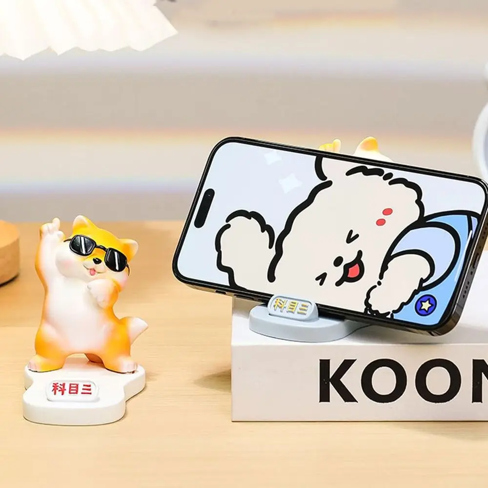 Resin Cool Cat Phone Stand Anti-slip Cartoon Animals Shiba Inu Mobile Phone Holder Statue Cat Dog Desk Lazy Phone Bracket