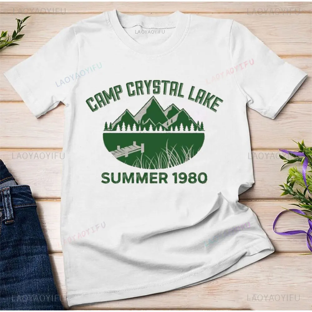 تي شيرت قطني مطبوع للهالوين ، مخيم بحيرة كريستال ، ملابس مضحكة ، قميص حديث محب ، قمم قصيرة الأكمام ، جودة عالية