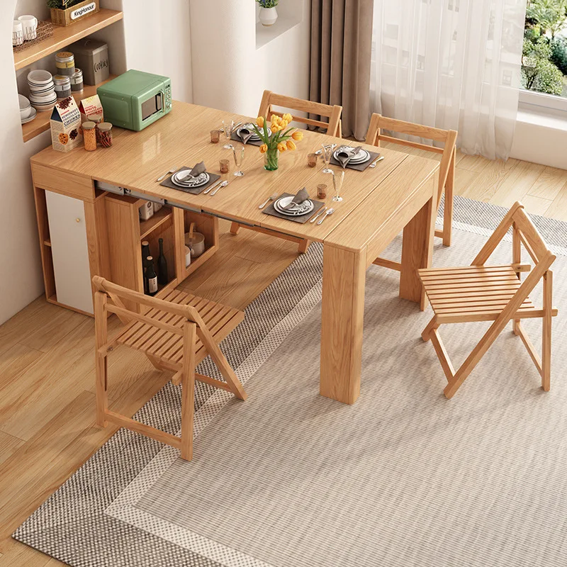 Nordic Small Apartment Folding Dining Table And Chair Integrated Dining Side Cabinet Combination Household Wall Invisible