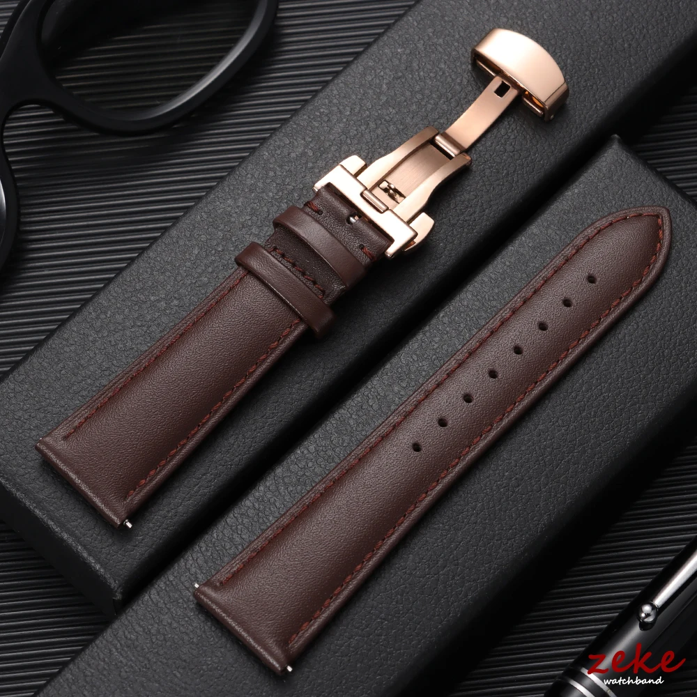 

12/14/16/18/20/22mm Genuine Calfskin Watch Strap Casual Business Leather Watchband for Men Wristwatch Band with Butterfly Buckle