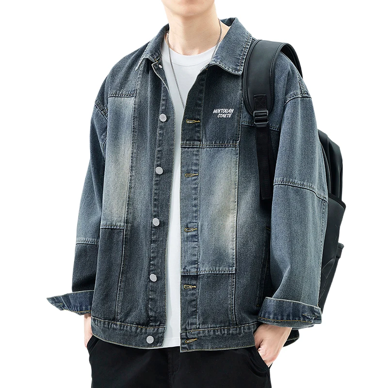 Autumn American gangster handsome tide heavyweight patchwork retro classic Japanese denim casual jacket jacket men