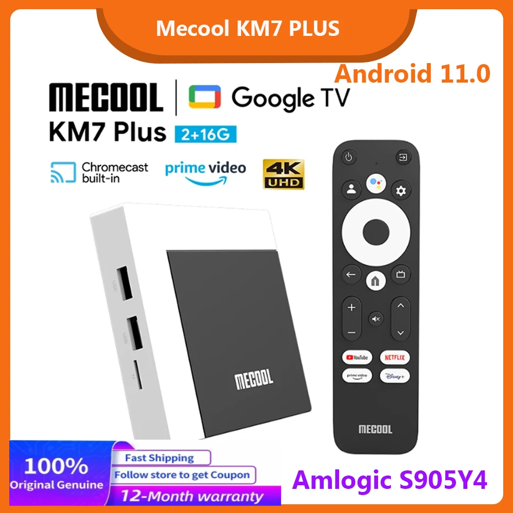 2024 Newest MECOOL Google TV Box KM7 PLUS 2GB DDR4 16GB Android 11 Google Certified 4K Amlogic S905Y4 ATV AV1 Home Media Player