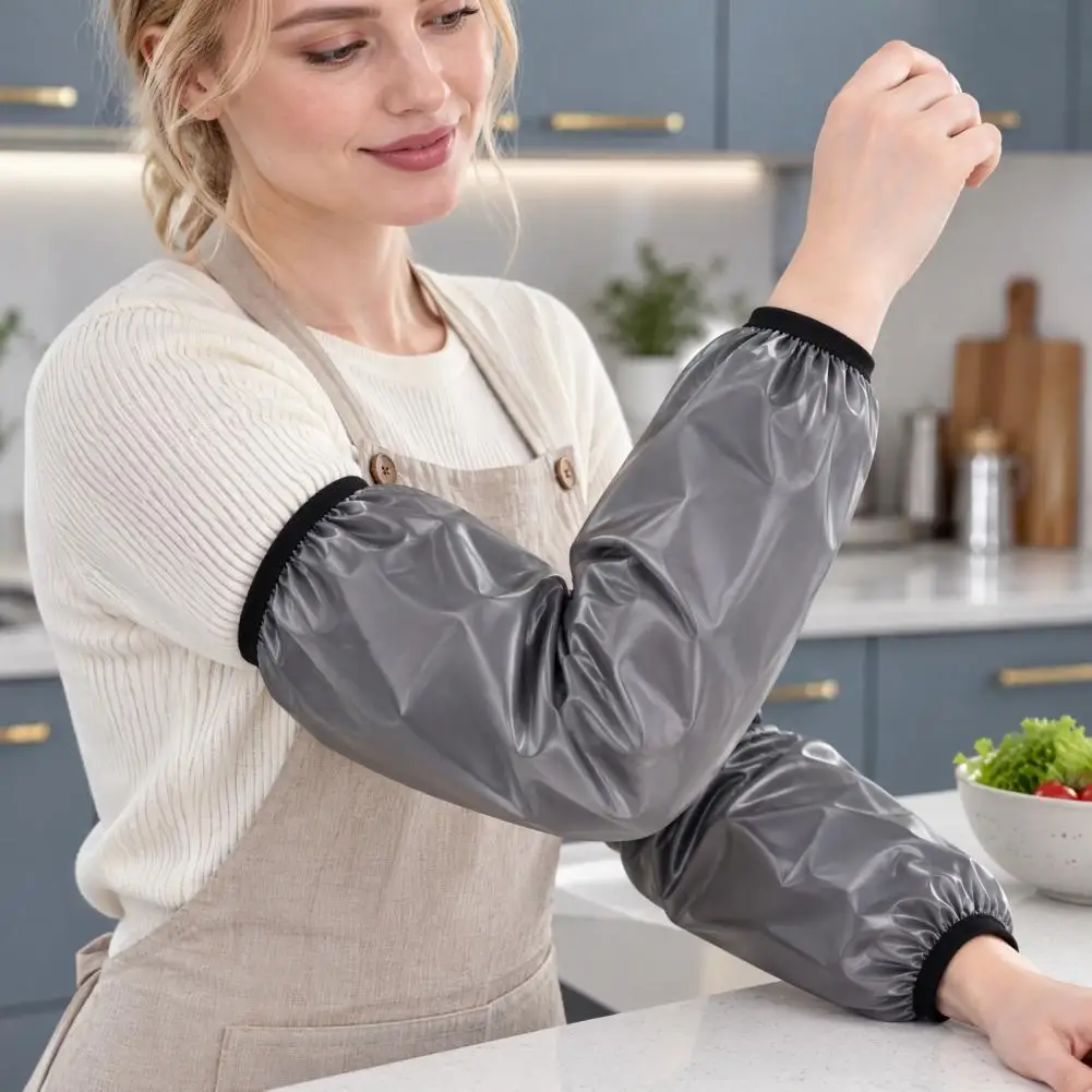 Oil Splash Proof Cooking Apron Waterproof Kitchen Sleeves with Adjustable Elastic Cuffs Oil Resistant Tpu Arm for Housework