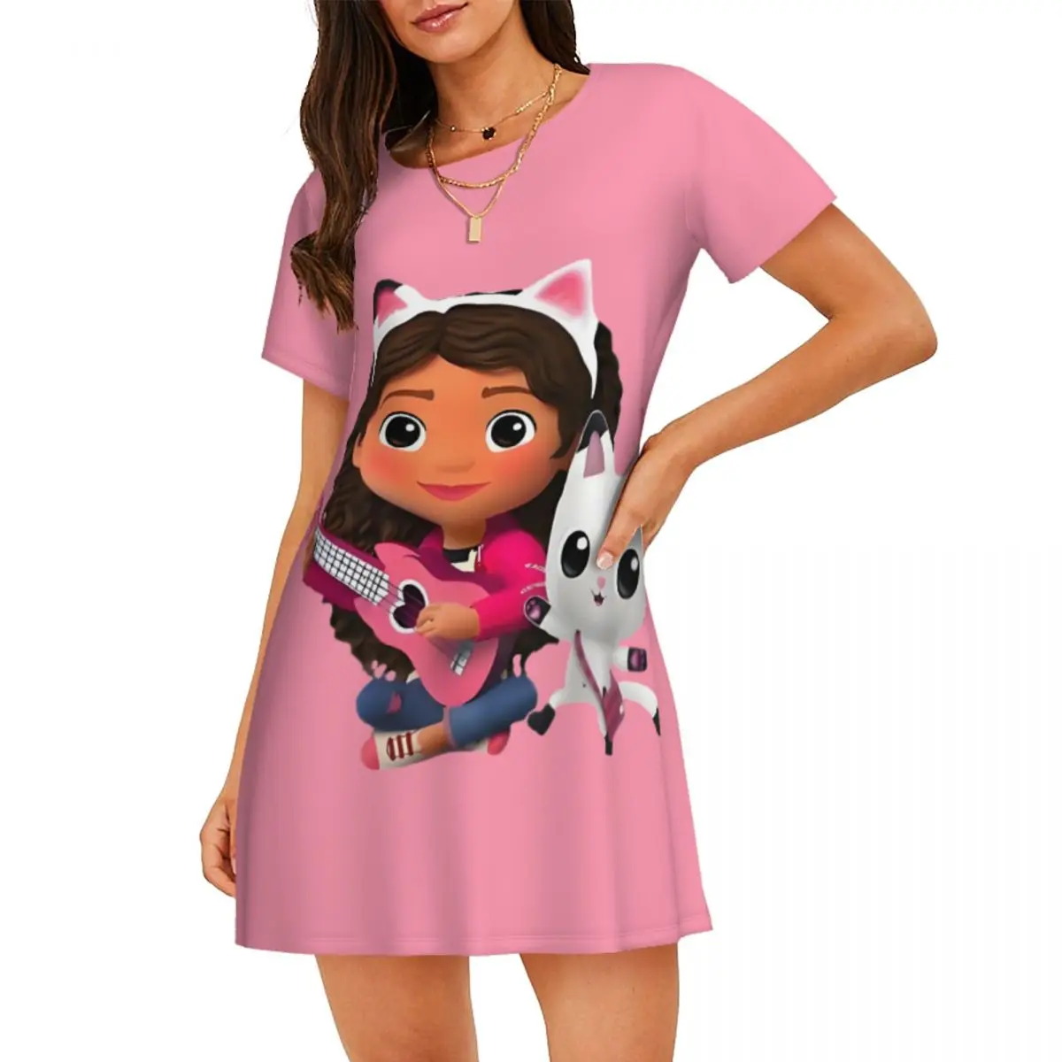 

Custom G-Gabbys Dollhouse Womens Short Sleeve Sleepshirt Interactive Television Nightgown For Shopping Travels Sleepdress