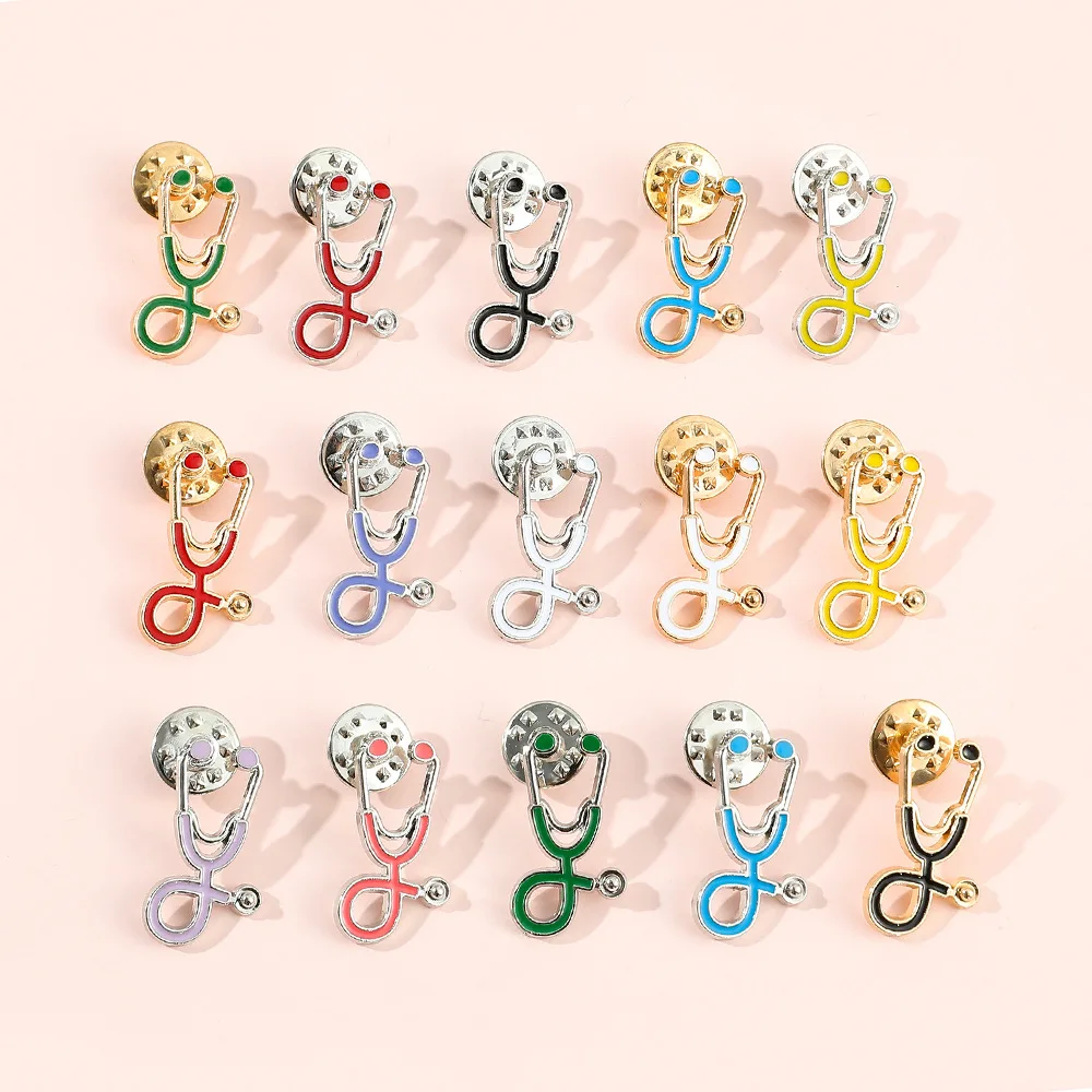 15 pcs Doctors Nurses Mini Stethoscope Brooches Pins Jackets Coat Lapel Pin Bag Button Collar Badges Button brooch Gifts