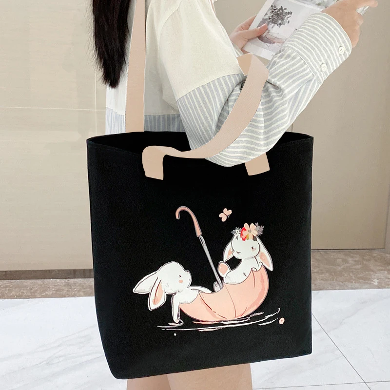 2024 Nowa damska torebka na ramię Cute Rabbit Canvas Bag Large Capacity Carry Book Bag Student Tuition Tote Shoulder Bag Gift