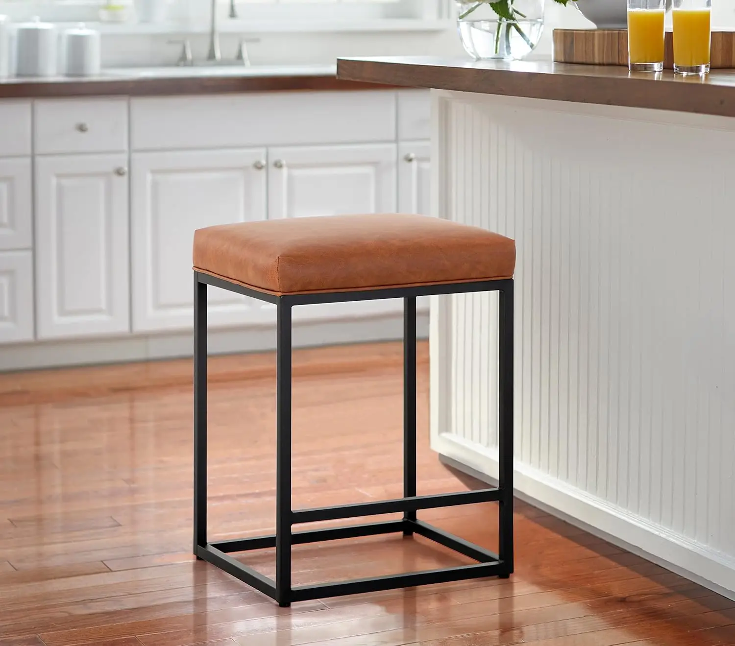 Maison Arts Counter Height Bar Stool For Kitchen Counter 24"" Backless Industrial Stool Modern Upholstered Barstool Countertop