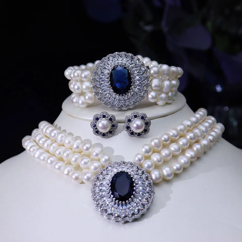 

one set 3rows freshwater pearl white gray near round 7-8mm necklace//earrings/bracelet FPPJ wholesale zircon hook