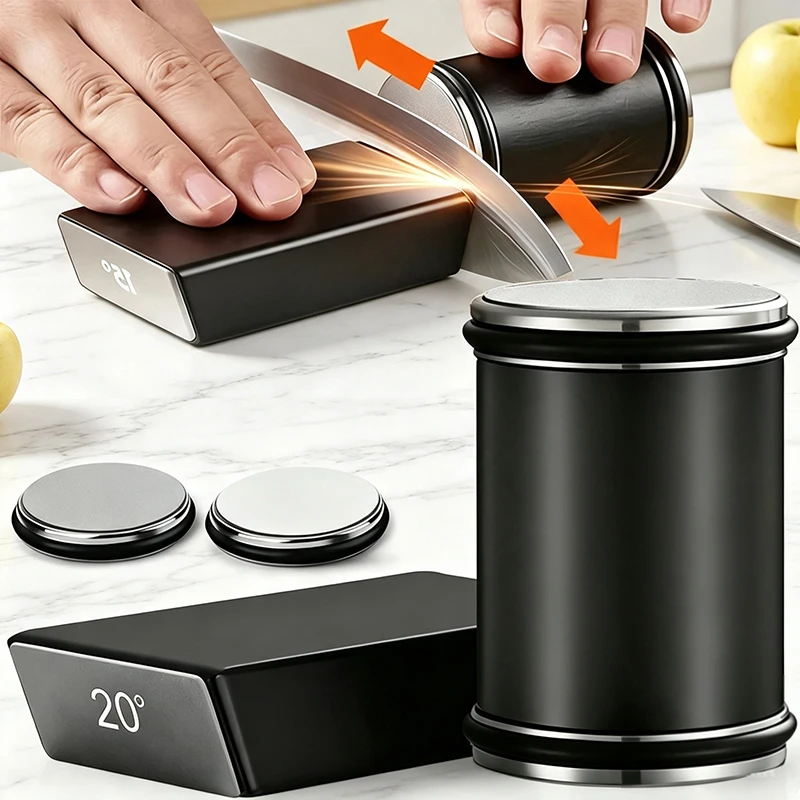 Rolling Knife Sharpener Double Sided Diamond Sharpening Stone 15/20° Degree Magnetic Roller Angle Sharpening Chef Kitchen Knives