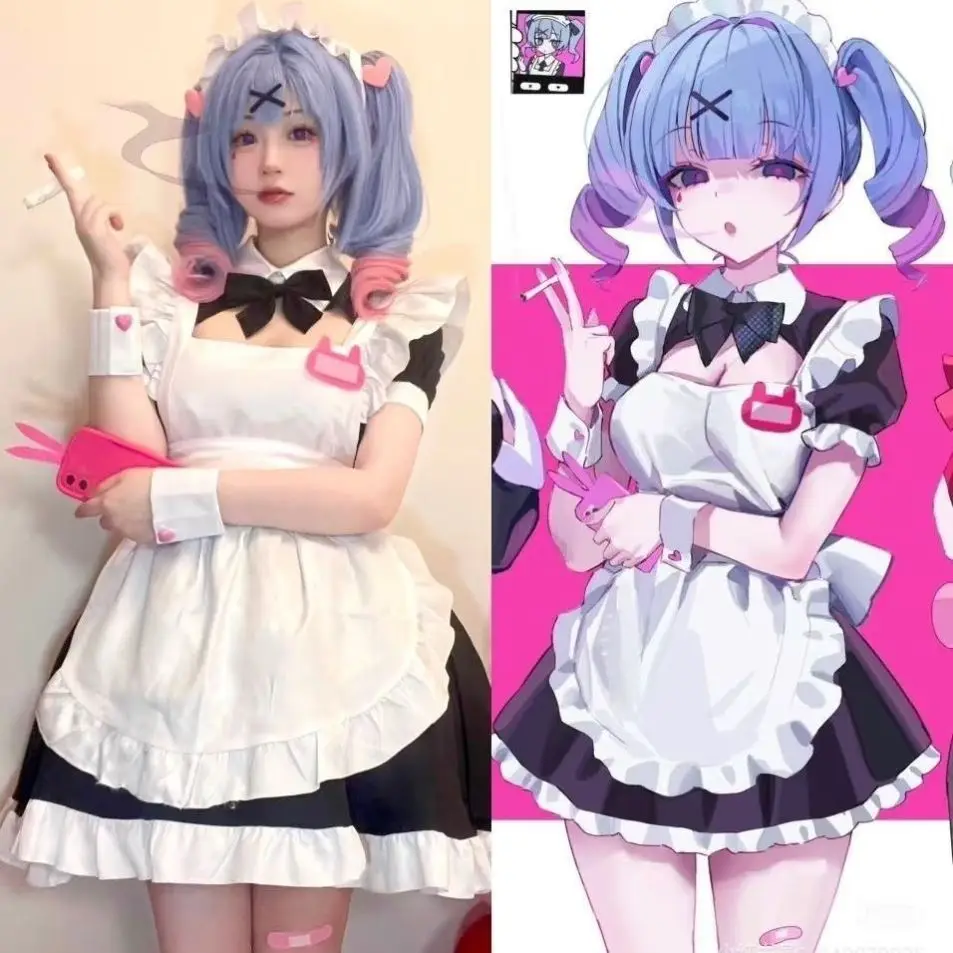Cute Bubble Sleeve Dress Rabbit Hole Maid Uniform Cosplay Clothing Miku Anime Female Costume Fashionable Set Student Uniform
