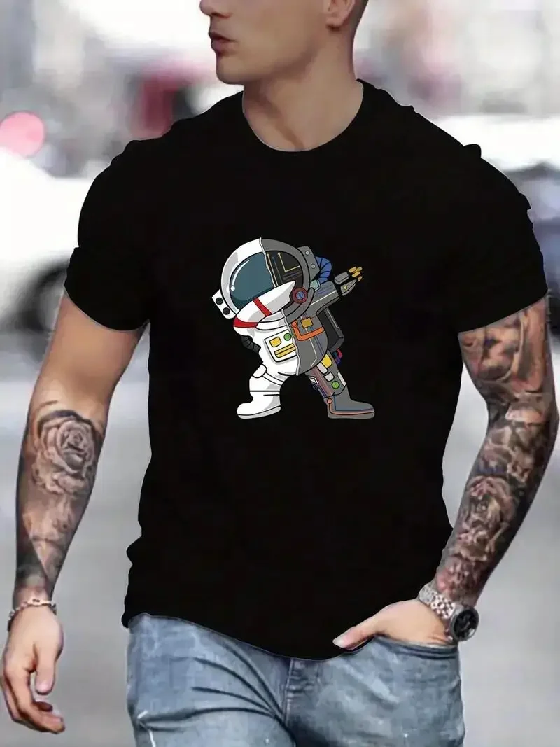 

Funny Astronaut Printed T-shirt Men's Summer 100% Cotton Street Casual Comfortable Loose Breathable Round Neck Short Sleeve Top