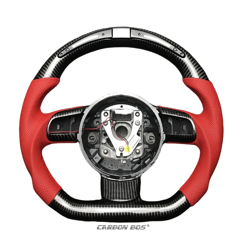

Car Accessories Custom Sports Steering Wheel for Audi TT A3 A4 A5 Real Carbon Fiber Red Perforated Leather LED Racing wheel