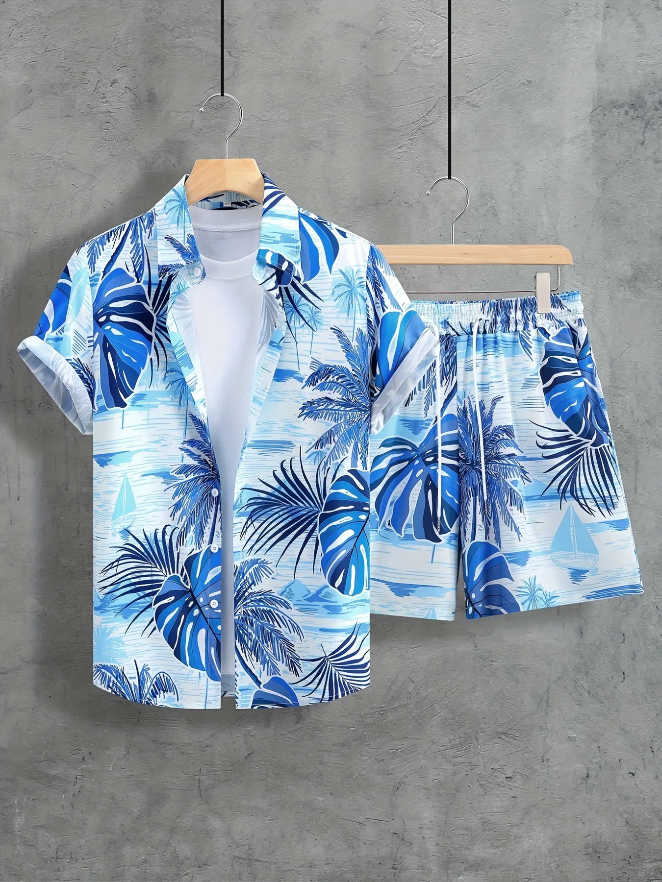 Summer New Shirt Shorts Set 3D Coconut Print Leisure Holiday Men\'s Lapel Button Down Shirt Two-piece Casual Fashion Comfort Set