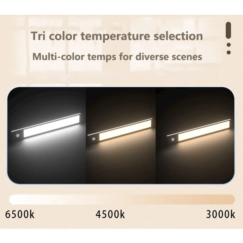 LED Cabinet Light Motion Sensor Rechargeable Night Light for Kitchen Bedroom Cordless Stick Lamp No Drill Light Strip