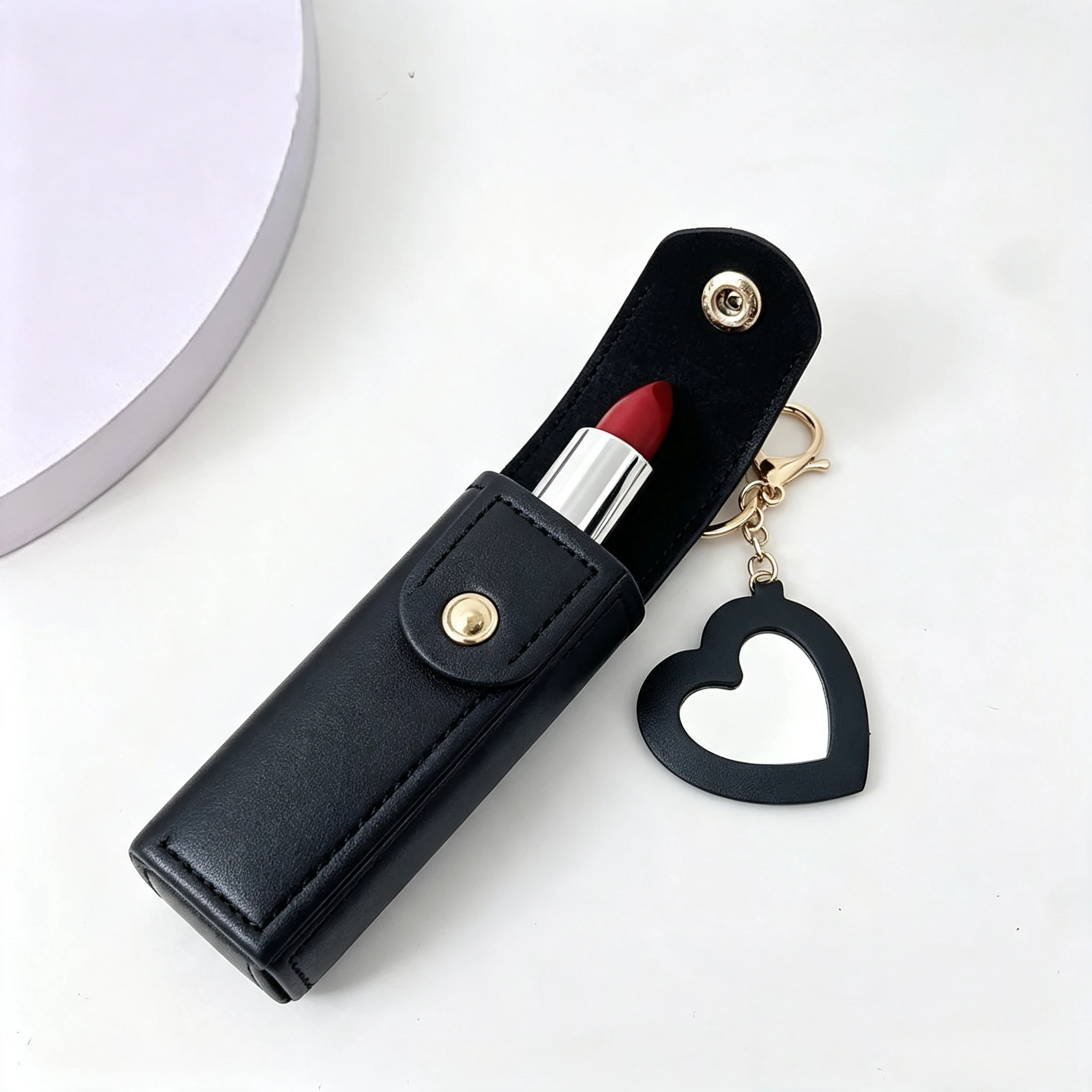 Portable Heart‑Shape Lipstick Bag with Mirror, Multi‑color Mini Cosmetic Storage Pouch for Daily Use