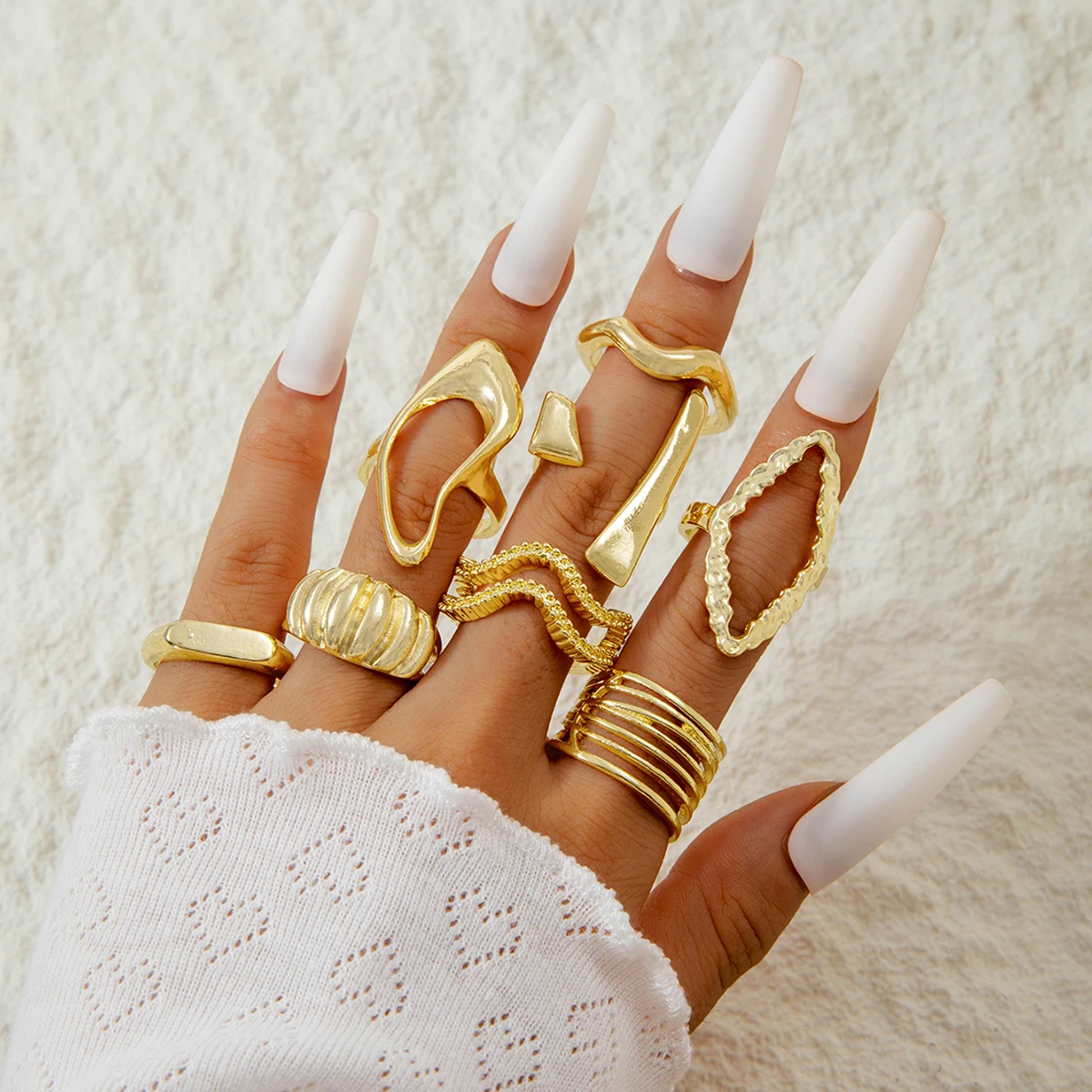 Docona Fashion Elegant Stacking Gold Colour Rings Geometric Design Ring Set Accessories Daily Festival Party Gifts 27910 image 5