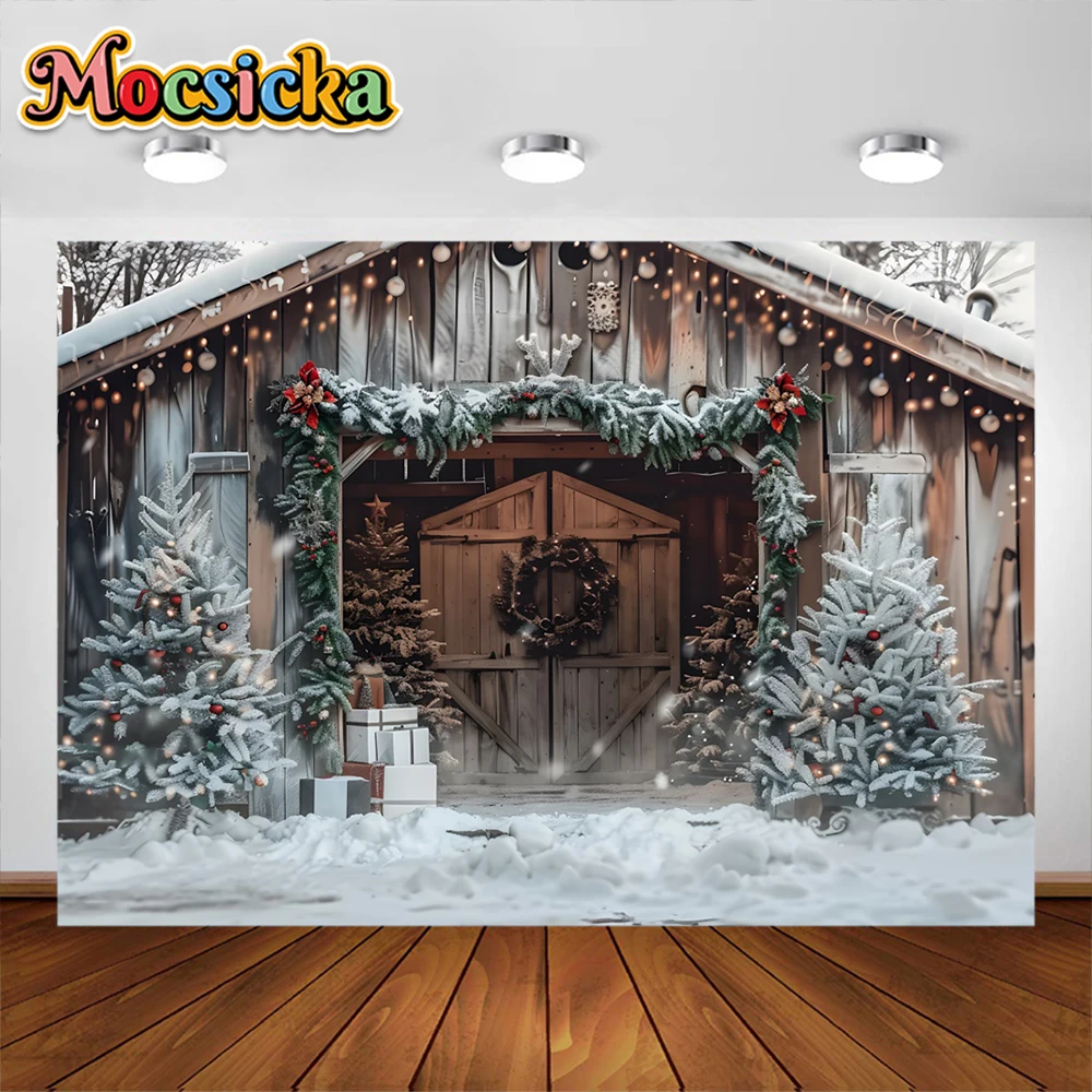 Рождественская елка окно венок фотография фон деревянные двери Снеговик кино сосна новогодний фон для студии