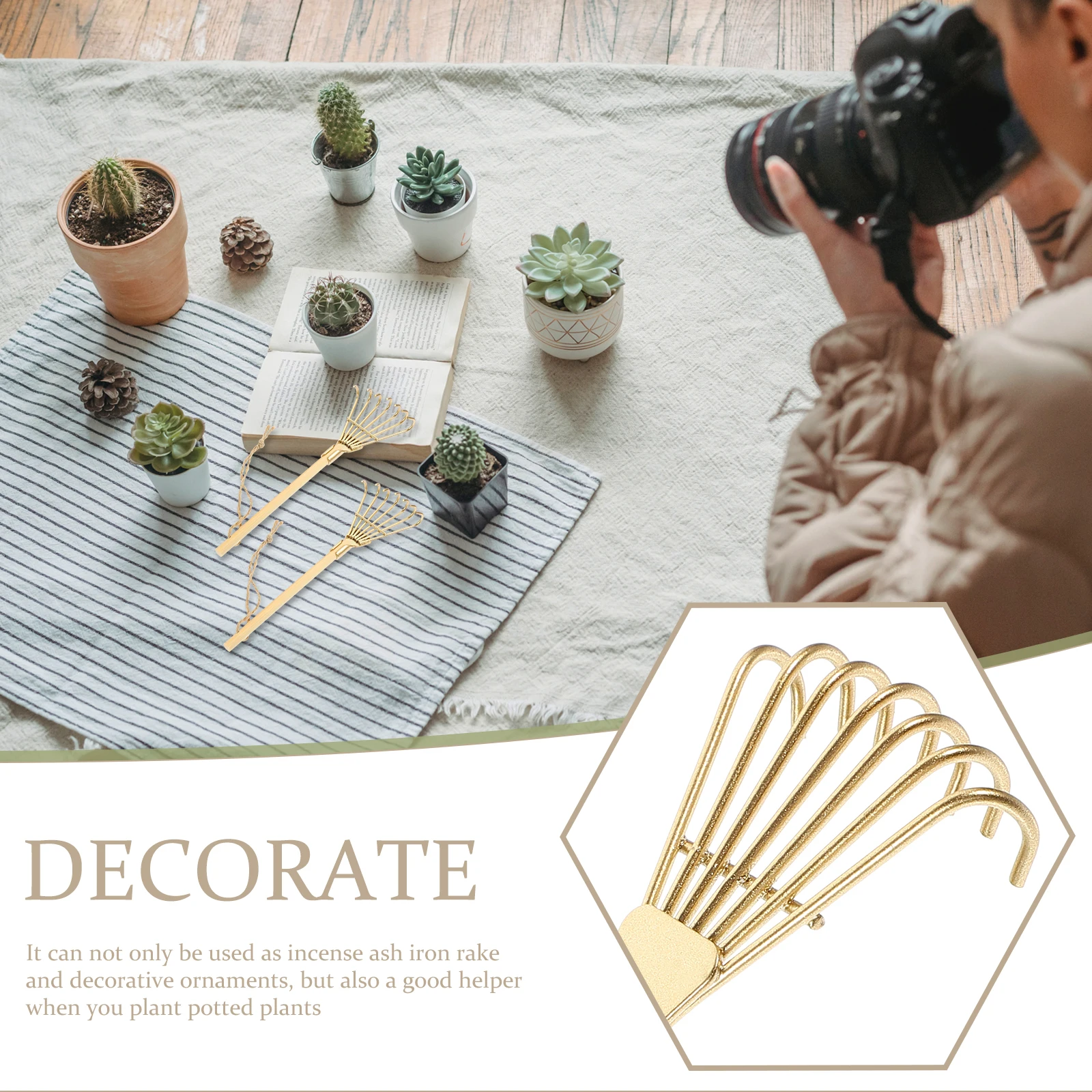 

5pcs Incense Ashes Rake Small Iron Wood Tools S Table Decor Children Gardening Toy Lightweight Miniature Rakes Planting