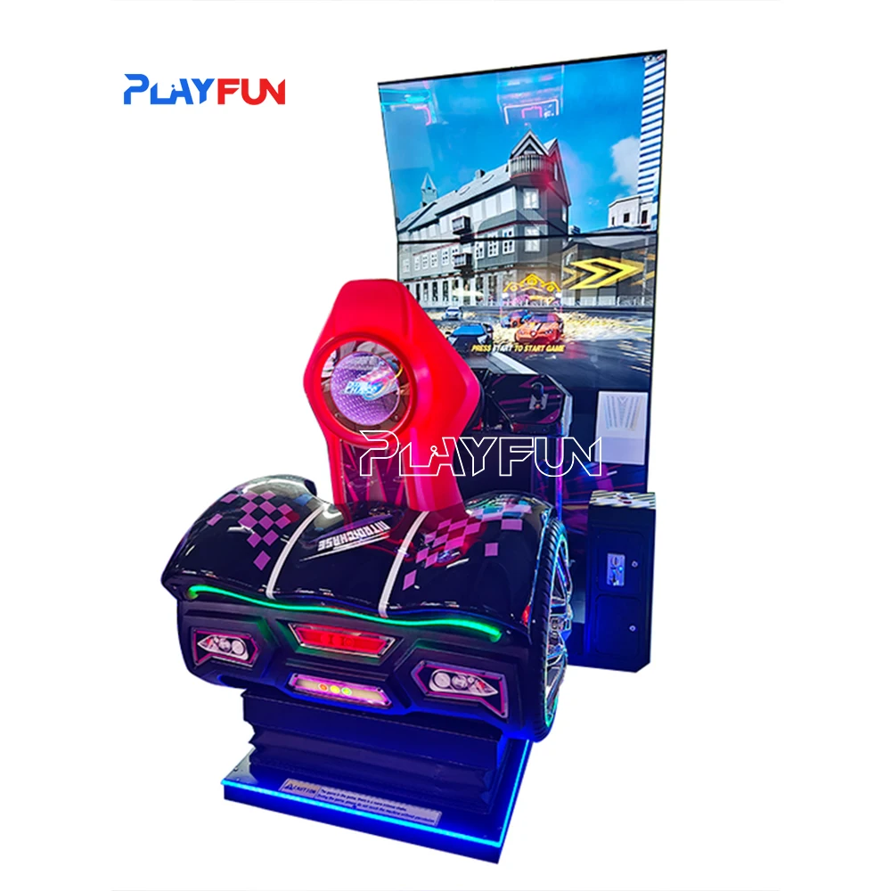 Coin Operated 55 Inch Double Screen Flashing Lights Racing Car 1-Player Arcade Race Machine Motor Driving Simulator Game Machine