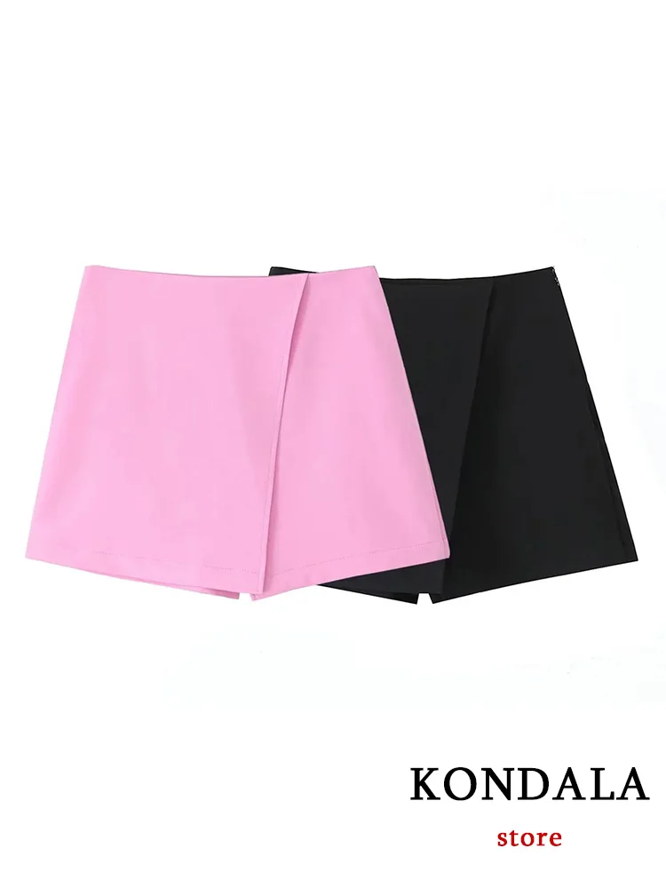 

KONDALA Vintage Casual Chic Women Solid Shorts Skirt Zipper Split Straight Shorts Skirt New Fashion 2024 Elegant Female Shorts