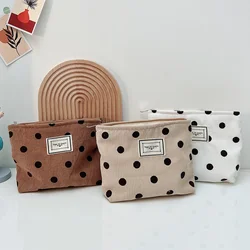 Dot Retro Corduroy Cosmetic Bag Makeup Bags Mekeup Case Female Vintage Clutch Phone Bag Travel Portable Toiletries Organizer