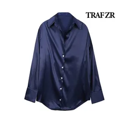 TRAF ZR Poplin Blouse 2024 Woman Basic Shirts Solid Vintage Elegant Female Shirt Fine Blouses Lady Y2K Women's Long Sleeve Top