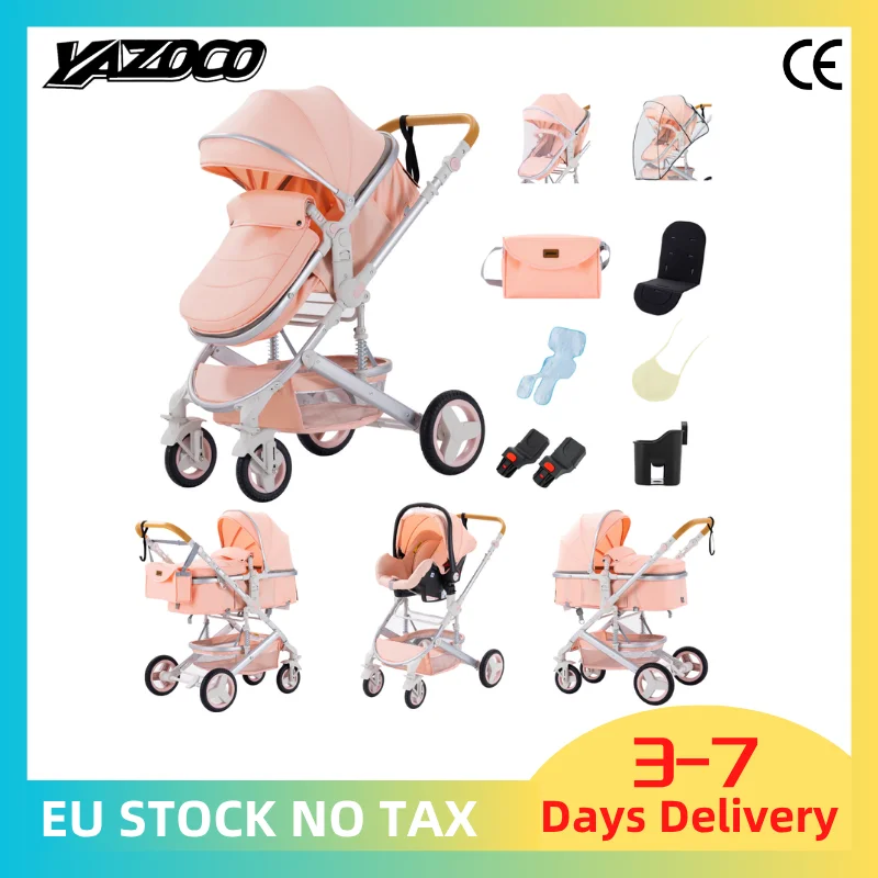 Combinação de carrinho de bebê 3 em 1, paisagem alta compacta para todo o terreno, 4 rodas, carga de 0 a 36 kg, design dobrável com acessório confortável 2026