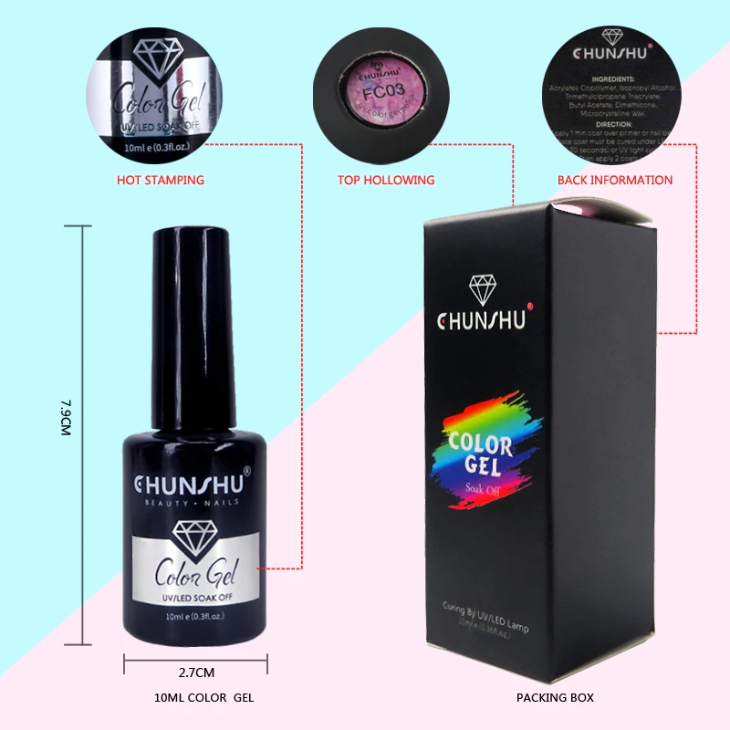 CHUNSHU-Gel Polonês para Unhas Snow Flake, Lantejoula Branca Brilhante, Design de Unhas de Inverno, LED UV, Vernizes Semi Permanentes, 9 Cores, 10ml