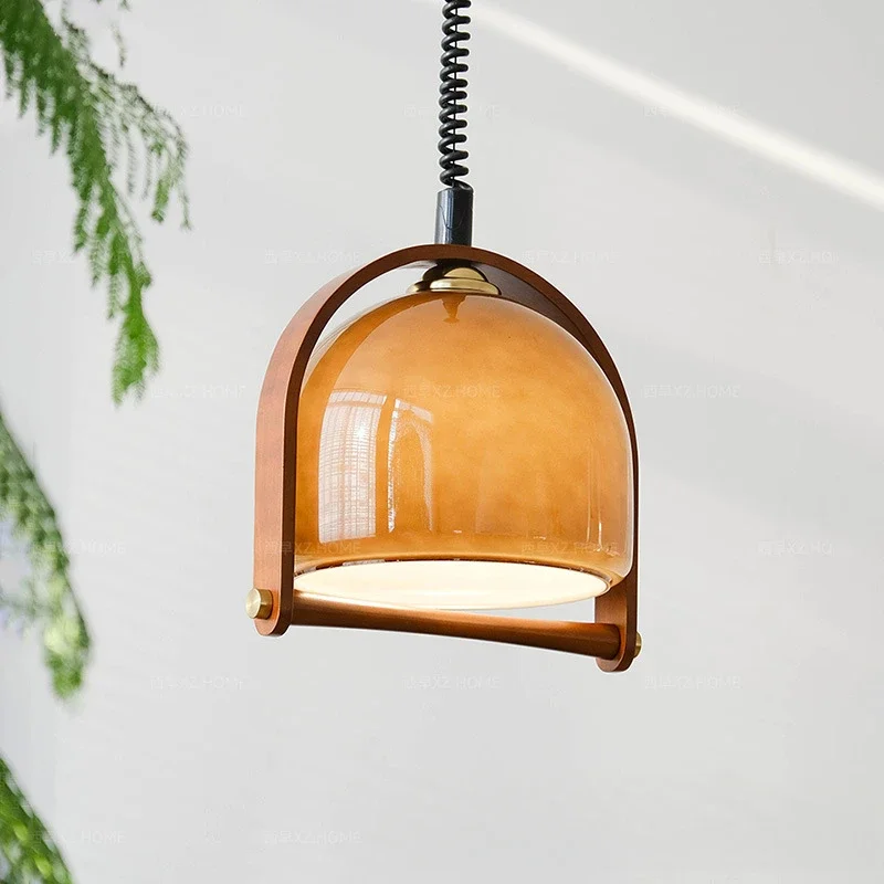 

Japanese Retro Style Orange Glass Pendant Lamp Nordic Restaurant Coffee Shop Scalable Chandelier Milk Bag Design LED Decoration
