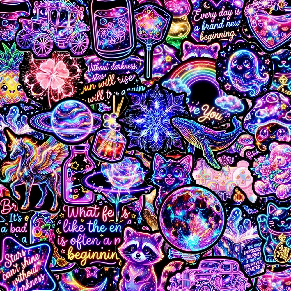 10/30/50pcs Neon Light Cool Cartoon Graffiti Stickers Aesthetic DIY Luggage Motorcycle Helmet Guitar Decoration Sticker for Gift