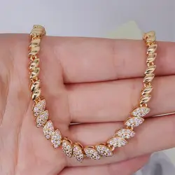ZHONGVI Tennis Bracelets For Women Sparking Zircon Jewellery Gold Color Copper Handmade Friends Gift Leaves Jewelry Wholesale