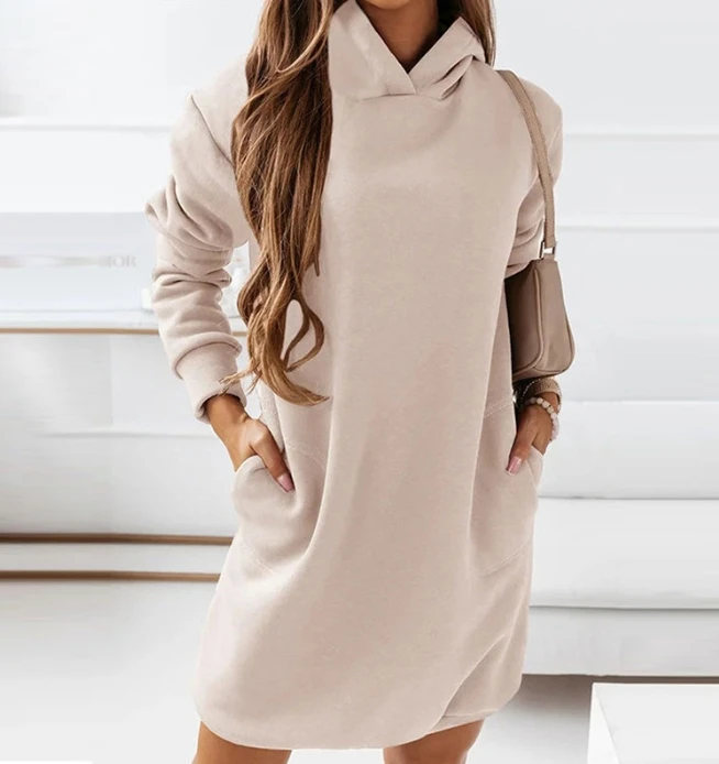 

Mini Skirt 2023 New Hot Selling Casual Hoodie Street Personalized Design Loose Monochrome Pocket Dress Thick